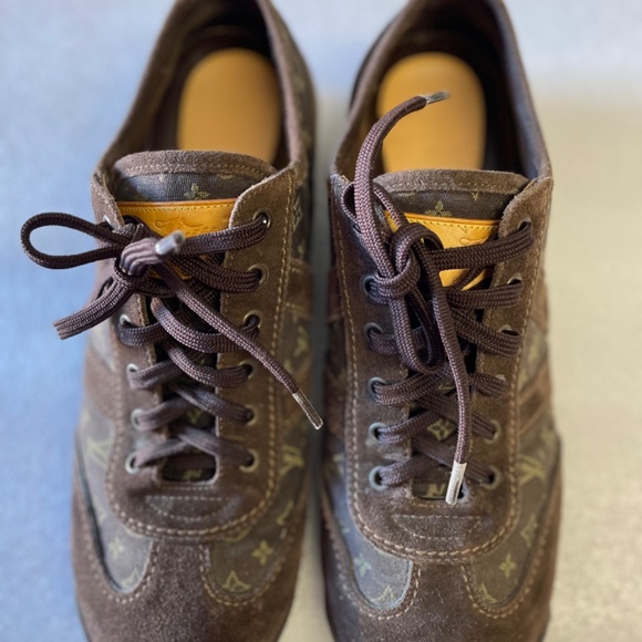 Louis Vuitton Brown Suede And Monogram Mini Canvas Low Top Sneaker - Size US 7.5 - Picture 3 of 6